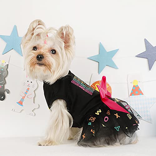 Dog Dress Birthday Clothes For Small Medium Dogs, Print Colorful Alphabet Mesh Dresses Girl Dog Clothes, Summer Tutu Princess Pet Puppy Clothing Doggie Outfits Cat Apparel, Large, Black #TOP4