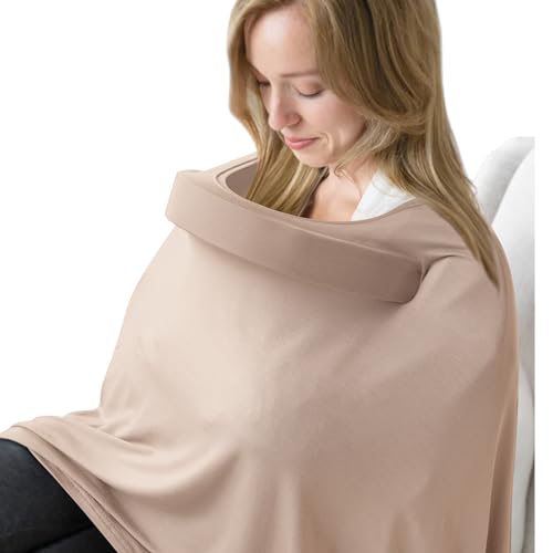 Image of MairMore Nursing Covers for Breastfeeding, Breathable & Soft Privacy Feeding Covers 360 Degree Full Nursing Poncho for Baby and Mom with Removable Neckline (Khaki)