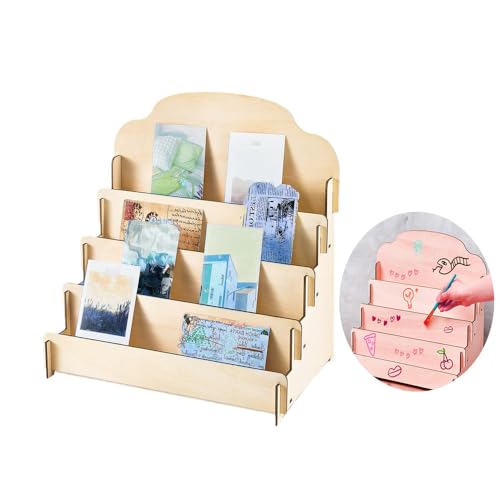 Changyeah 4 Etagen GrußKartenstäNder,Holz Display Ständer,Multifunktionale Display-Staffeleien,Rechteckiger Ohrring Display Kartenständer Schmuck Organizer Halter Für Die Präsentation