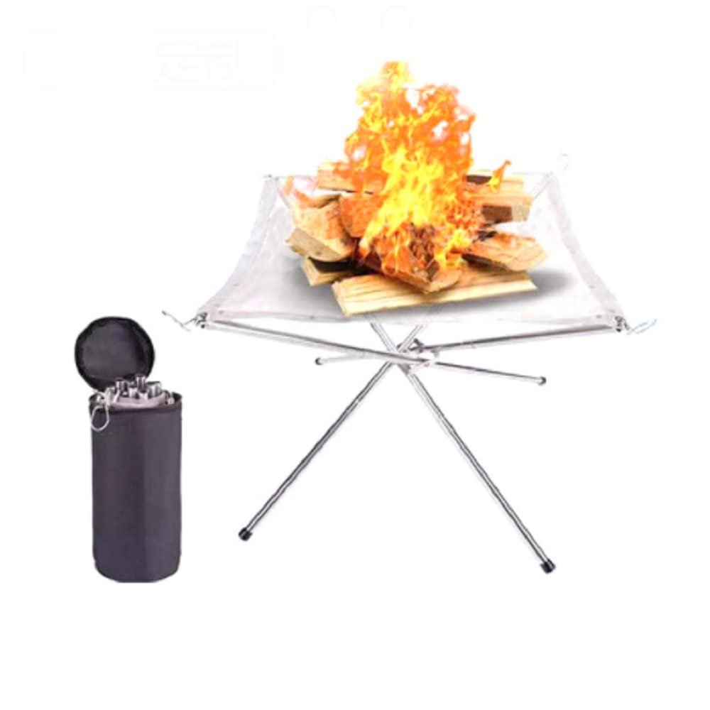 通用 Portable Foldable Stainless Steel Mesh Fire Pit for Camping, Bonfire Frame