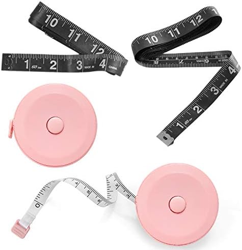 Tape Measure, Measuring Tape for Body Fabric Sewing Tailor Cloth Knitting Home Craft Measurements, 60-Inch/150-cm Soft Black & Retractable Pink Tape Measure Body Measuring Tape Set 4 Pack, Dual Sided