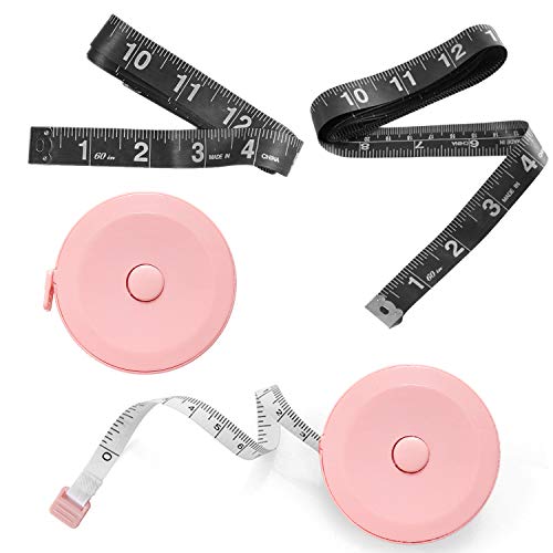 Tape Measure, Measuring Tape For Body Fabric Sewing Tailor Cloth Knitting Home Craft Measurements, 60-Inch/150-Cm Soft Black & Retractable Pink Tape Measure Body Measuring Tape Set 4 Pack, Dual Sided #TOP6