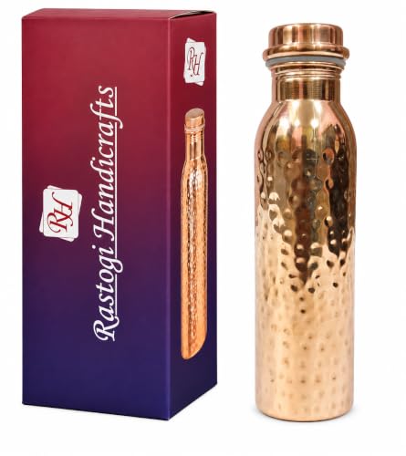 Rastogi Handicrafts Pure copper Bottle Plain/Smooth/Shiny Bottle capacity 16oz / 500 ml for drinking water storage/yoga bottle