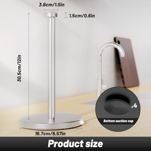 VEHHE Kitchen Roll Holder Free Standing, Stainless Steel Paper Towel Holder with Suction Cups, Waterproof and Rustproof Kitchen Towel Holder, Suit for Cook House, Bathroom,Outdoor(Silver) - Image 2