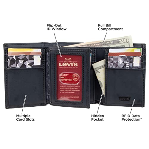 Levi's Men's Trifold Wallet-Sleek And Slim Includes Id Window And Credit Card Holder , Classic Black, One Size #TOP3