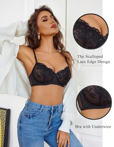 Avidlove Women's Sexy Lace Bra Sheer Balconette Underwire Unlined Everyday Bras Lingerie - Image 4