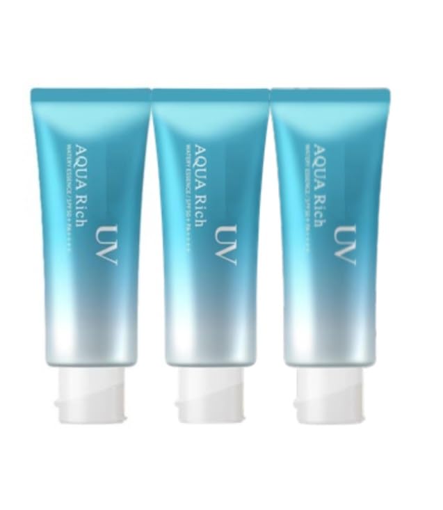 Sunscreen UV Aqua Rich Watery Essence SPF 50+ PA++++ Lightweight Water-resistant Based UV Protection for Face Oil-Free Non-Greasy Sensitive Skin Safe 2.46oz/70g (3 Pack Essence)