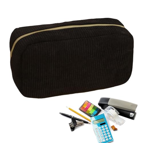 JIEBWCHA Estuche para lápices - Gran capacidad de pana - Estuche multifuncional para material escolar, organizador de reglas, para niñas, adolescentes, adultos, escuela primaria, estudiantes, Negro