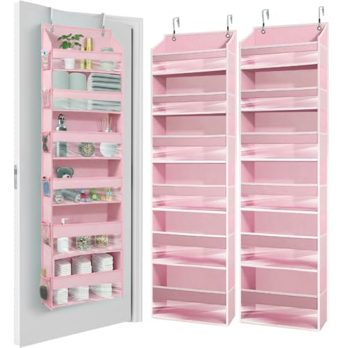 Image of HOMELUX THEORY UPGRADED Over The Door Organizer Hanging - 100D EXTRA THICK & 50lbs HUGE CAPACITY 6 Large Front & 12 Side Pockets, Over The Door Shoe Organizer, Hanging Closet Organizer (Baby Pink 2pc)
