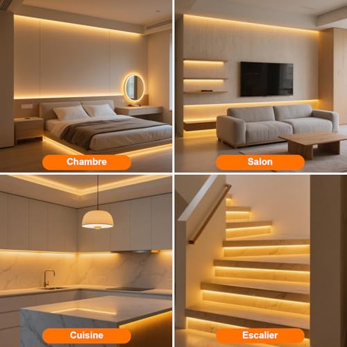 Ruban Led Cob Blanc Chaud COB Gliztech 5m variable 2700K IRC90 avec télécommande et appli - 5