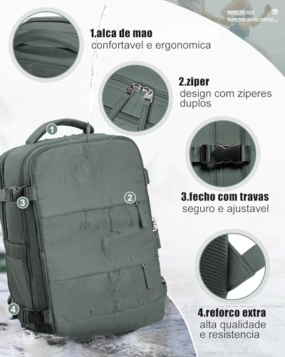 Mochila Executiva de Viagem Grande 40L Impermeável com Porta USB, Mochila Compartimento para Noteboo