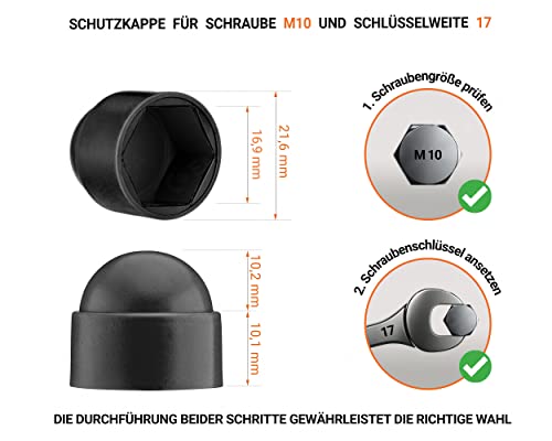 EMFA Schutzkappen für Schrauben M10 - Schlüsselweite 17 Schwarz 25 Stück Abdeckkappen für Muttern - Sechskant Schraubenabdeckung - Schraubenkappen