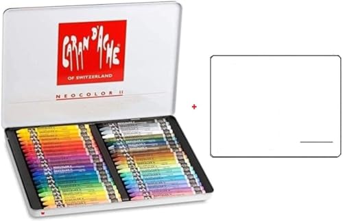 Caran d'Ache Neocolor II, Pasteles de cera acuarelables, Lápices de cera Aquarellables Lote de 40 y 1 postales EMI Craft