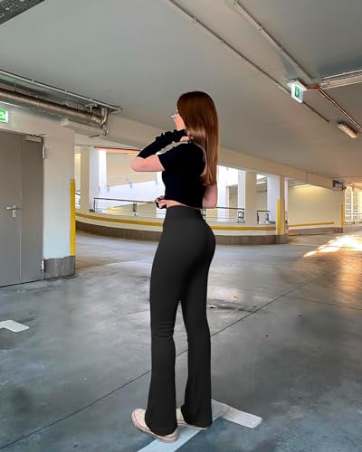 OQQ Women's Flared Pants Ribbed Cross Over High Waist Bell Bottoms Lounge Travel Pants4