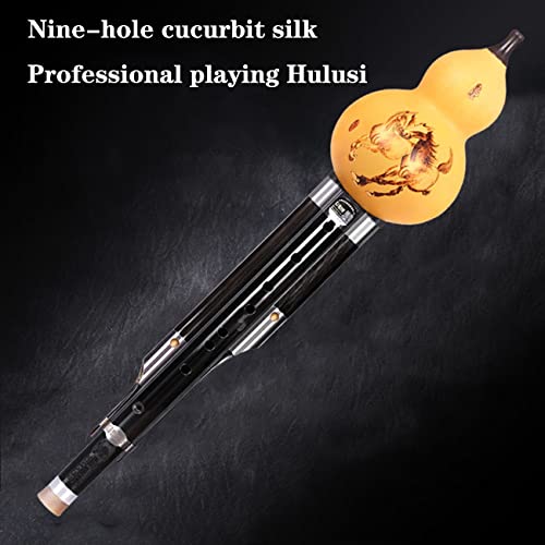 Nine-Hole Black Cucurbit Flute Beginner Stage Performance Hulusi C Flat B Piccolo Musical Instrument Gourd Flute With Piano Case, Lanyard Ebony Sound Pipe (Color : Black, Size : C-Key) #TOP2