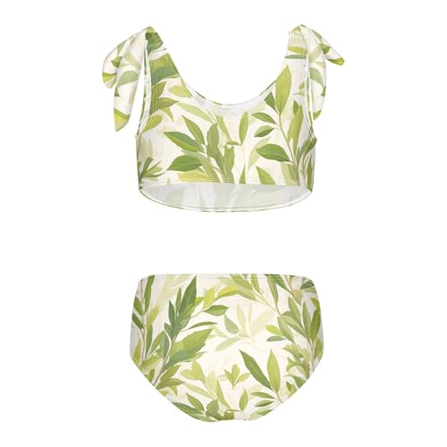Green Branch Olive Seamless Pattern Girls' Two Pieces Kids Bikini Set Beach Swimsuit Swimming Suits Adjustable Shoulder2