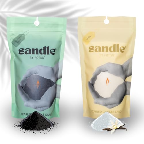 Sandle by Foton Pearled Candle – Duo-Pack (2 x 10oz) – Black Unscented & Vanilla, Non-Toxic, Luxury & Long-Lasting – Up to 120 Hours – with 15 Wicks Each