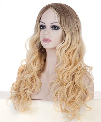 Smoosky Long Curly Light Gold Hair Mid-length Loose Festival Party Wig for Cosplay