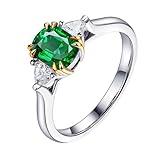 Homxi Damen Trauring Ringe Weißgold 9 Karat, Oval mit Smaragd 1,2 Karat und Diamant, Silber Grün Verlobungsring Ehering Damen Ring, Gr. 62 (19.7)