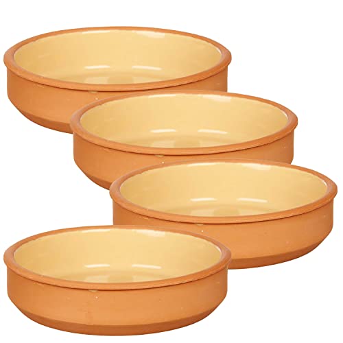 TIENDA EURASIA - Set de 4 Cazuelas de ø16 cm, Cazuela Barro Aptas para el Horno, Juego de 4 Cazuelas Lavables en Lavavajillas, Tamaño ø16 x 4 cm, Cazuela Redonda Se puede Usar en Microondas (Mostaza)