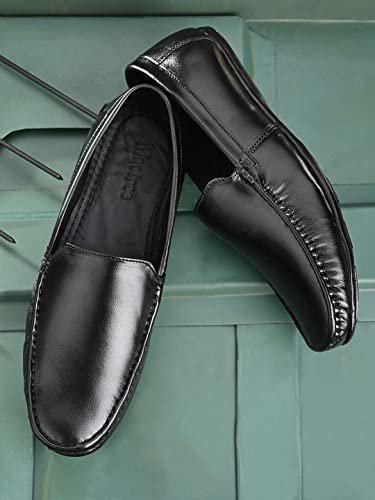 Image of MACTREE Men's Black Genuine Leather Formal Shoes Slip On