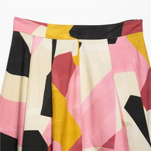 Women's Printed Pleated Skirt High Waist Side Casual Chic Long Skirt2