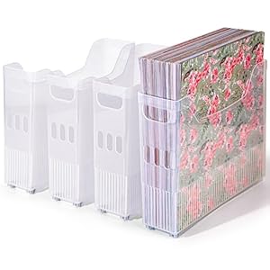 Caydo 4 Pack Scrapbook Paper Storage with Wheels, Plastic Scrapbook Storage Bin for Holding 12″ x 12″ Papers, Scrapbook Papers, Vinyl Sheets, Cardstocks