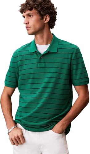 Calvin Klein Herren Poloshirt Kurzarm Striped Pique mit Knopfleiste, Grün (Enchanted Forest), XS – Ansicht 4
