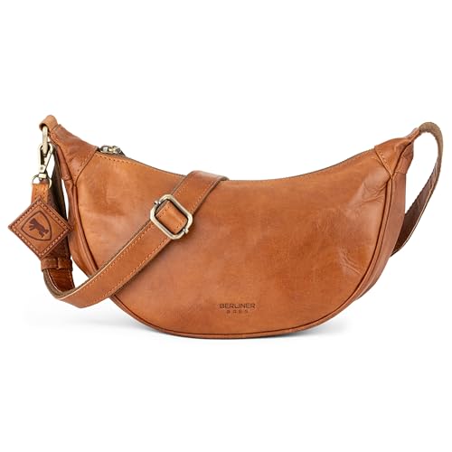 BERLINER BAGS Vintage Genuine Leather Crescent Bag Luna, Crossbody Bags for Women, Travel Sling Bag - Brown