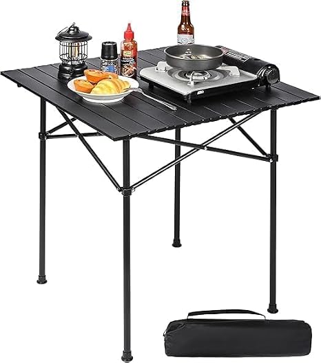 Roll Up Camping Table, 20.8 x 20.8 in Small Portable Folding Metal Table