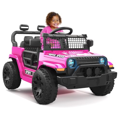 TRINEAR 12V Ride on Toys with Parent Remote Control, Toddler Electric Car with Spring Suspension, LED Lights & Music Player - Safe Battery Car for Kids, Easy to Assemble, Pink