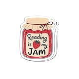 (3Pcs) Reading is My Jam Sticker - Funny Book Lover Quote Vinyl Decal Laptop Water Bottle Phone Sweet Retro Aesthetic Reading Humor Design
