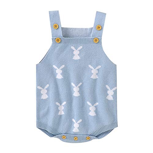 My First Easter Outfit Baby Girl Boy Sweater Romper Infant Sleeveless Knitted Bodysuit Newborn Bunny Jumpsuit Clothes Children Knitwear Sweaters Fashion Clothes (Blue, 6-12 Months) e570c
