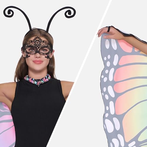 Spooktacular Creations Adult Butterfly Costume, Wing Cape Shawl with Lace Mask and Black Velvet Antenna Headband, Halloween Costumes for Women Adult 2025 image 4