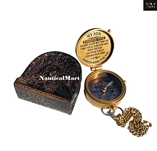Personalized Brass Compass Engravable My Son Gift for Mom-Dad Graduation, Anniversary, Baptism, Retirement A Perfect and Unique Gift with Leather Case