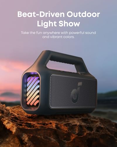 Image of Soundcore Boom 2 By Anker, Outdoor Speaker, 80W, Subwoofer, BassUp 2.0, 24H Playtime, IPX7 Waterproof, Floatable, RGB Lights, USB-C, Custom EQ, Portable for Camping and Beach - Blue