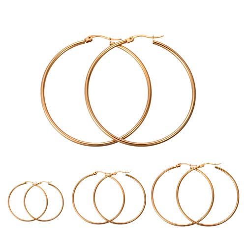 Calors Vitton 4 Pairs a Set Stainless Steel Large Hoop Earrings for Women 30-60mm Gold