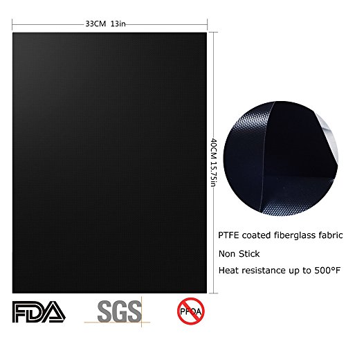 BEEWAY BBQ Mats, Universal Oven Liners for Bottom of Fan Assisted Ovens - Teflon, Reusable, Washable, Non Stick for Charcoal or Gas Grills - Bonus 12" Silicone Tongs (Pack of 5)