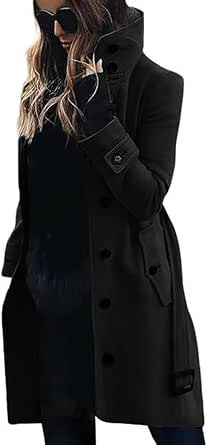 Amazon.com: chouyatou Women's Single Breasted Stand Collar Wool Coat ...