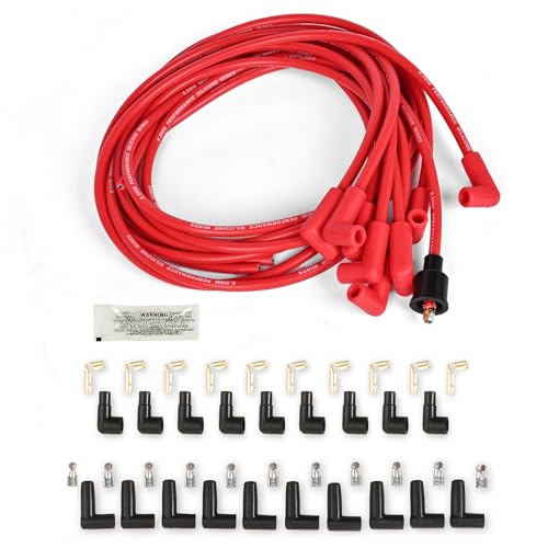 Universal Spark Plug Wire Set 8.5mm Spark Plug Wires with Red HEI 90 Degree Boot Replace 4041 by YUANCHINB - Used condition - US$30.48