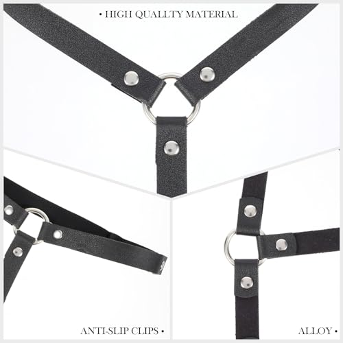 2 Rows Thigh Garters for Women, Leather Leg Harness Adjustable Garter Belt Elastic Thigh Ring Garter Punk Gothic Strap Body Chain Accessories Harness for Leg Women Fashion, Black2