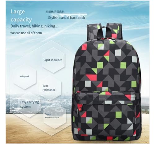 Girls Boys Backpack 17 Inch 3D Geometric Figure Backpack Unisex Students Daypack Large for Kids and Youth (C)2