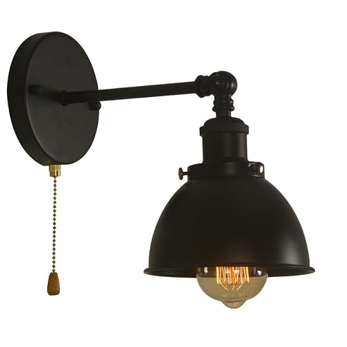 Vintopsh Vintage Black Wall Sconce Light, 1-Light Switch Farmhouse Wall Lamp, Industrial Pull Chain Wall Light Fixture For Living Room Bedroom Bathroom Kitchen Hallway Doorway (Shade-15Cm) #TOP5