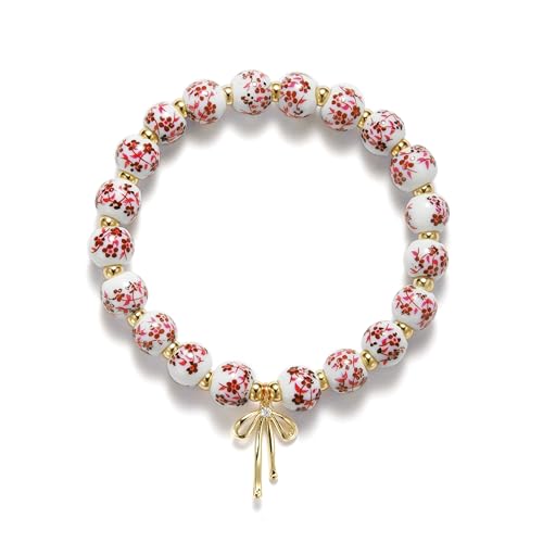 Red Bow Charm Beaded Bracelet