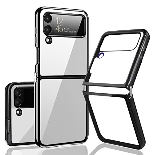 Funda para Samsung Z Flip 4, Transparente Ultrafina Funda Galaxy Z Flip 4 con Hebilla de Conexión, Suave de TPU a Prueba de Golpes y Antiarañazos Carcasa para Samsung Galaxy Z Flip 4 5G 2022 - Negro Cover