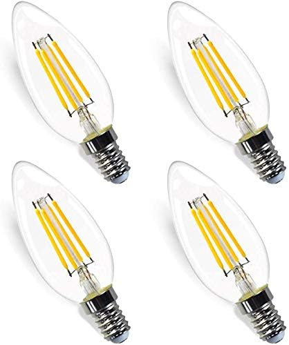 4-Pack Candle LED Bulb E14 Base 4W AC240V white Shell 360 Degree Vintage Light C35 Edison LED Filament Lamp Saving Bombillas for Chandelier Indoor Home Lighting Warm White Color 3000k (Pointed bubble)