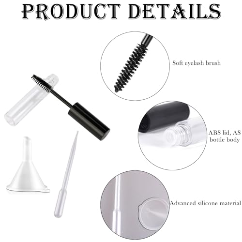 12 Piece Set Empty Mascara Tube and Wand, Mascara Tube, Empty Mascara Tube, Clear Mascara, for Eyelash Growth Oil, Includes Brush, Rubber Inserts, and Funnels - Image 4