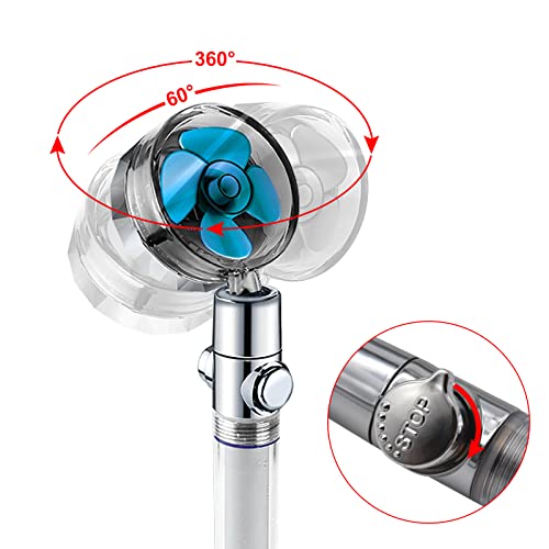 Fipped High Pressure Shower Head Handheld, Vortex Propeller Driven Turbocharged Shower Head, 360 Degrees Rotating Hydro Jet Shower Head With 3 Filters, One-Click Pause Button Function(Blue) #TOP2
