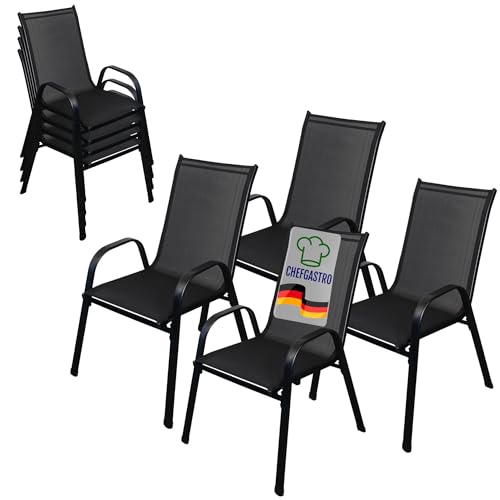 CHEFGASTRO Gartenstuhl 4er Set stapelbar mit Armlehnen & hohe...