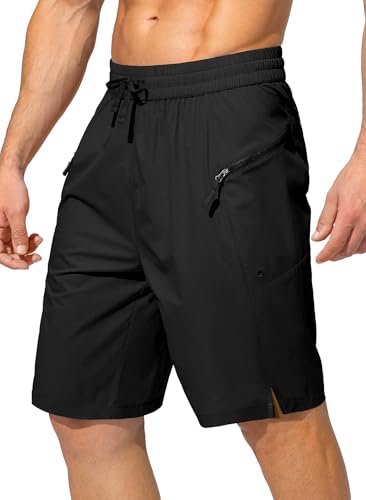 Tansozer Short de bain pour homme à séchage rapide avec poche zippée, S1 noir., M